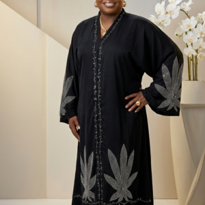 black and with silver embroidered high quality stone