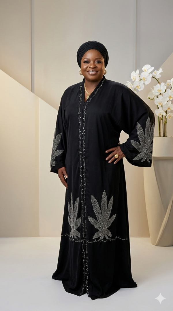 black and with silver embroidered high quality stone