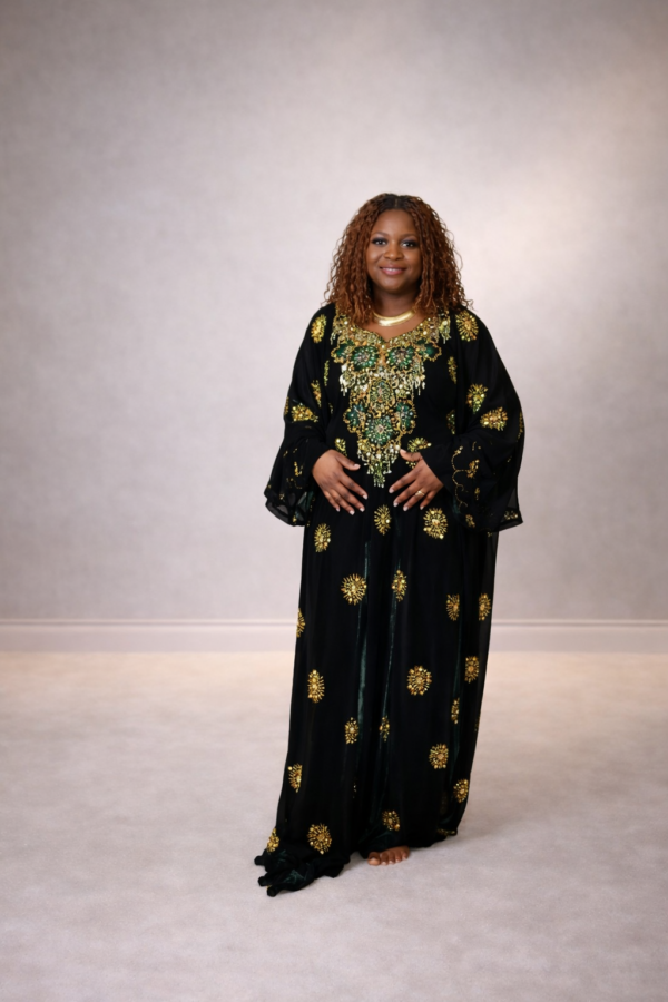 green velvet and beaded dress