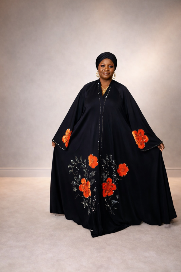 black and orange abaya