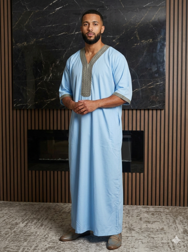 blue embroidered detailing short sleeve Jabalia (size:60)