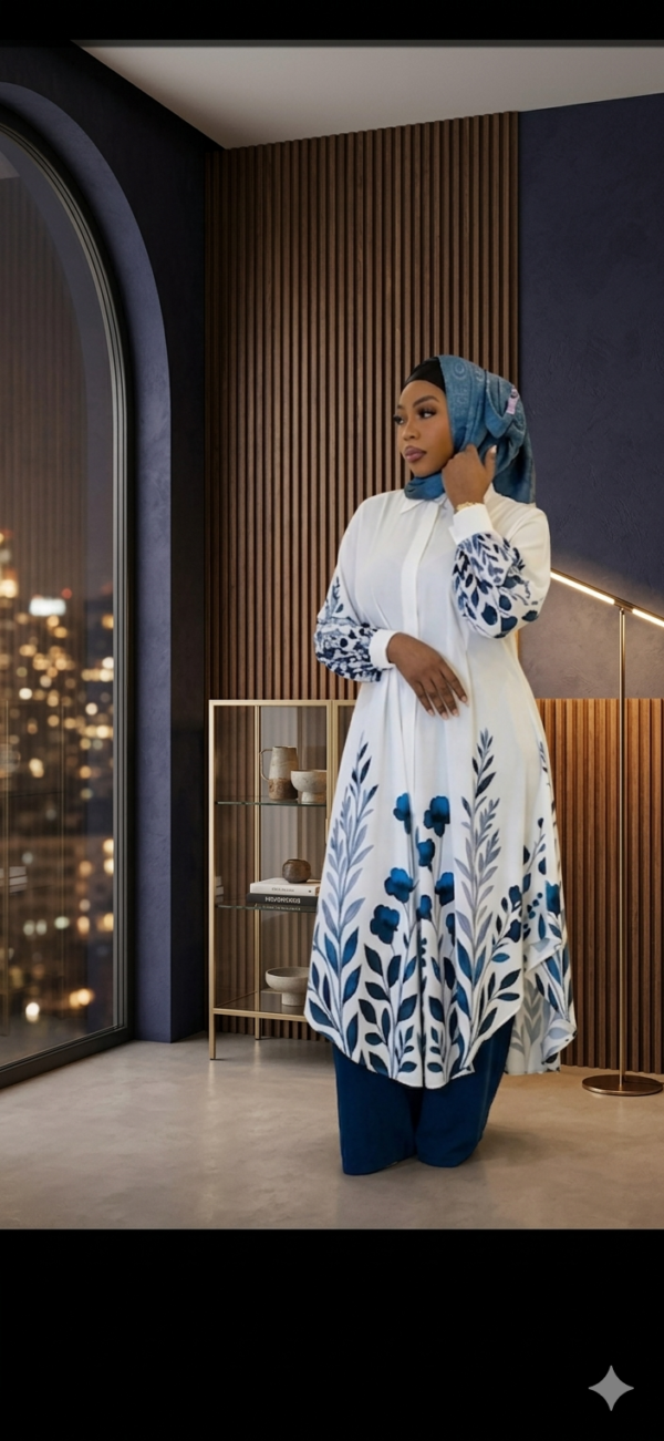 blue floral ensemble