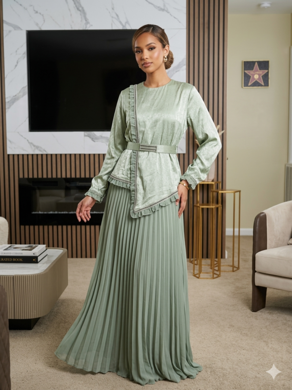 the veridian pleat gala dress (emerald mist color)