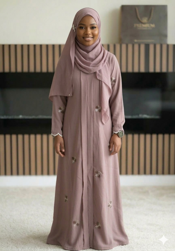 floating floral abaya (muted plum)