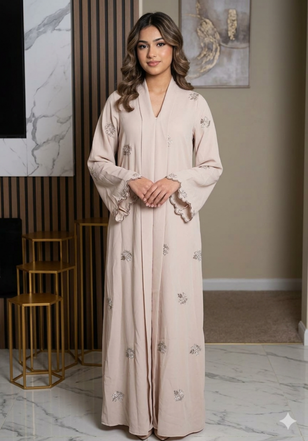 floating floral abaya champagne