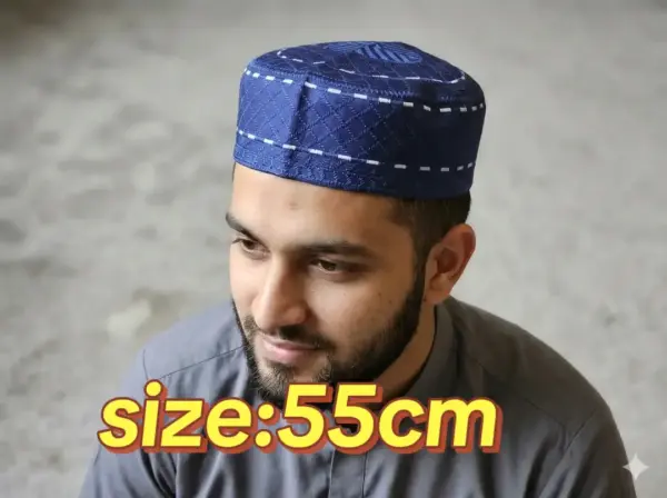 men blue and white prayer cap /kufi