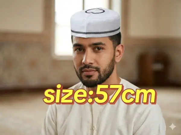 white Muslim prayer cap/ kufi cap size 57 cm