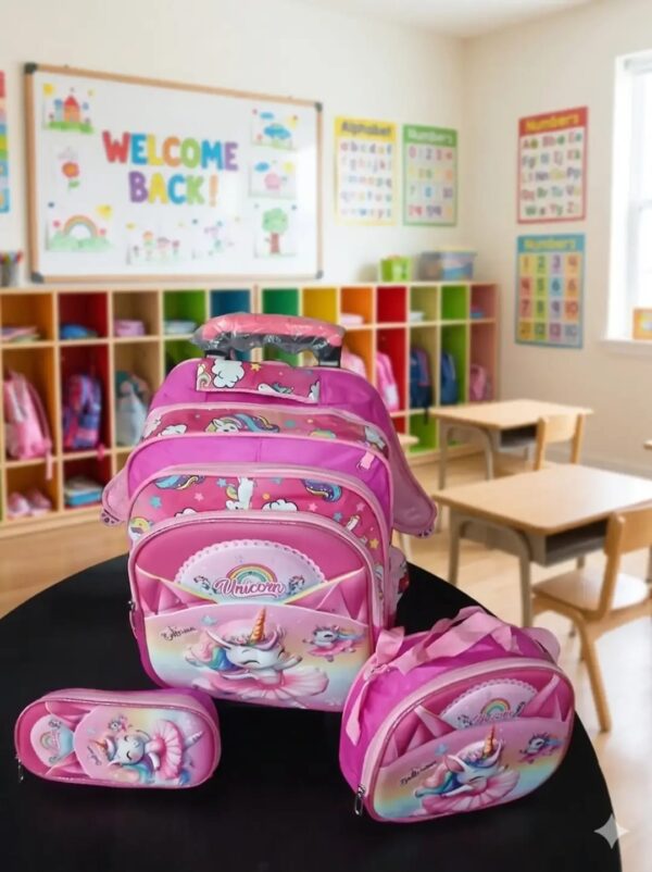 4 Pieces Unicorn Rolling Backpack For Girls