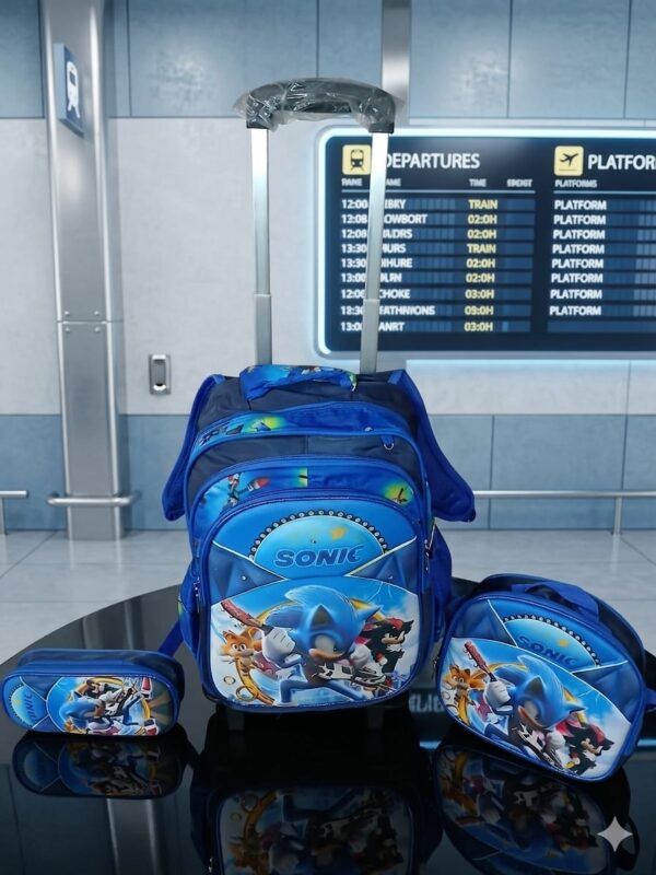 4 Pieces Sonic Rolling Backpacks For Boys