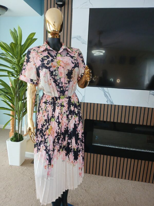 Peach Blossom Pleated Skirt & Shirt Set