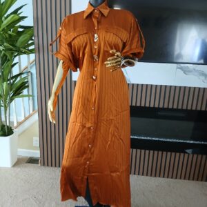 Rust Utility Pleated Midi Shirt Dress