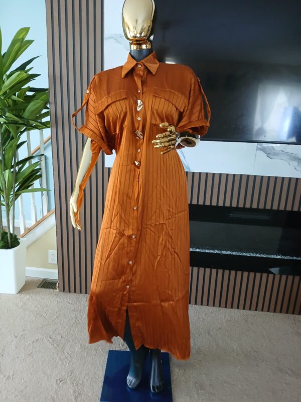 Rust Utility Pleated Midi Shirt Dress